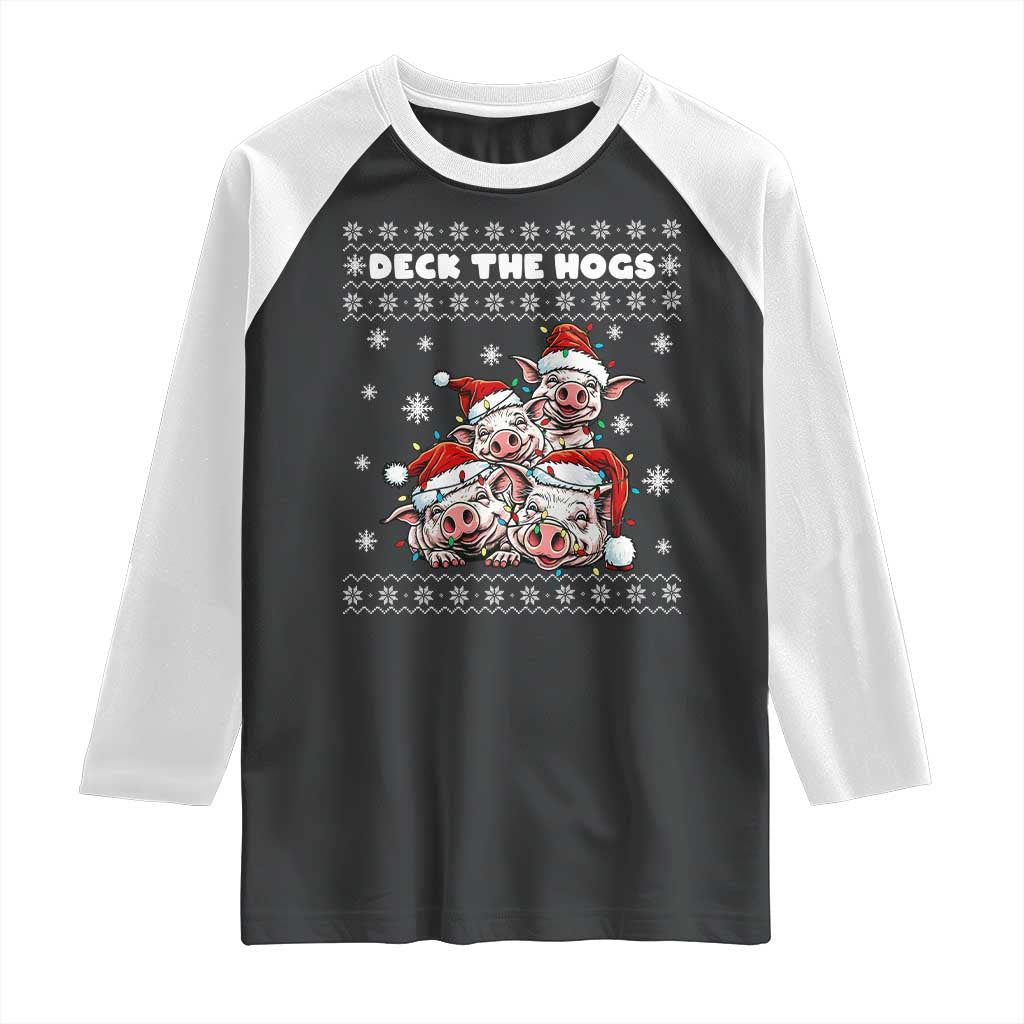 Deck The Hogs Ugly Christmas Sweater Raglan Shirt Pig Lover Gift - Wonder Print Shop