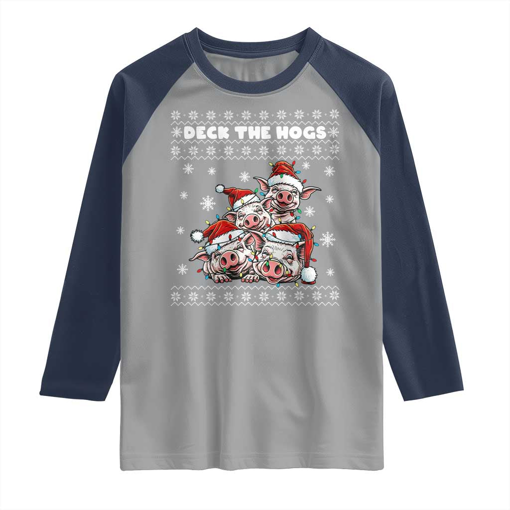 Deck The Hogs Ugly Christmas Sweater Raglan Shirt Pig Lover Gift - Wonder Print Shop