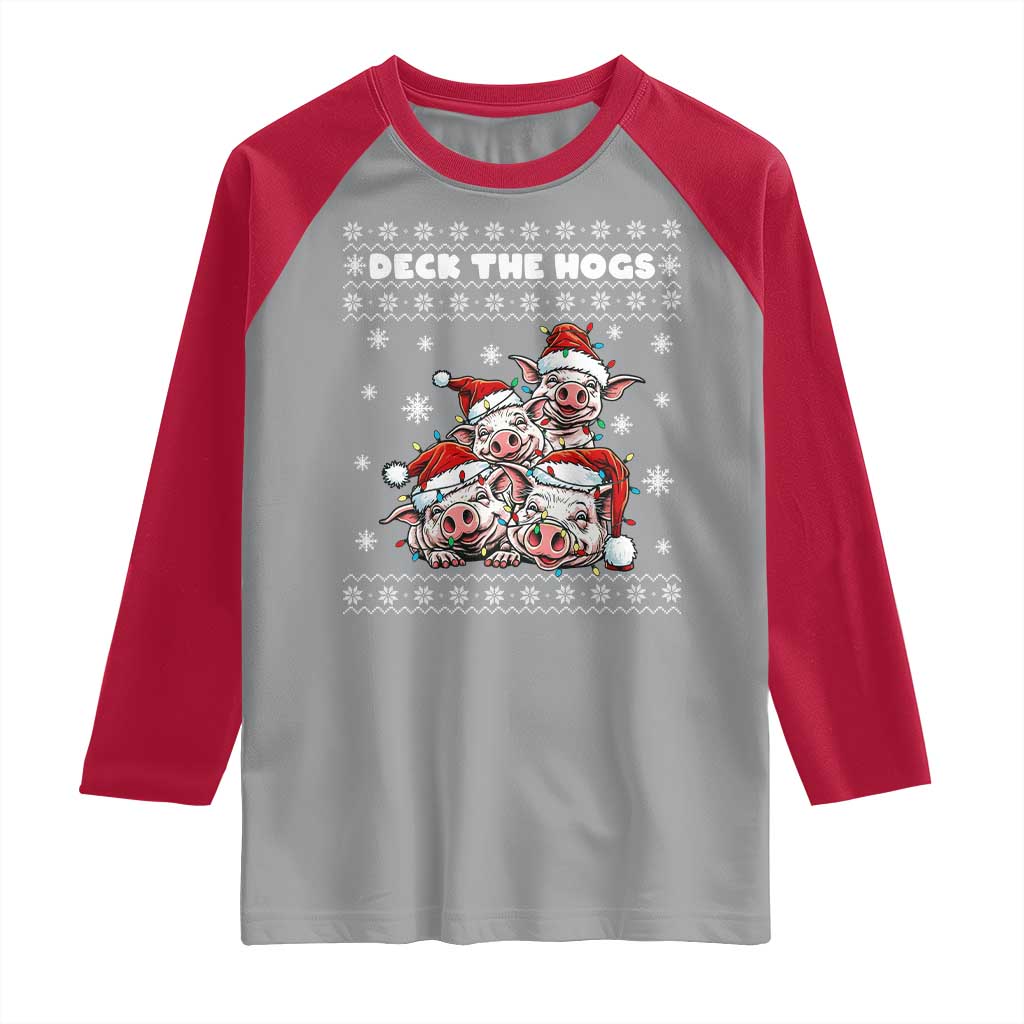 Deck The Hogs Ugly Christmas Sweater Raglan Shirt Pig Lover Gift - Wonder Print Shop
