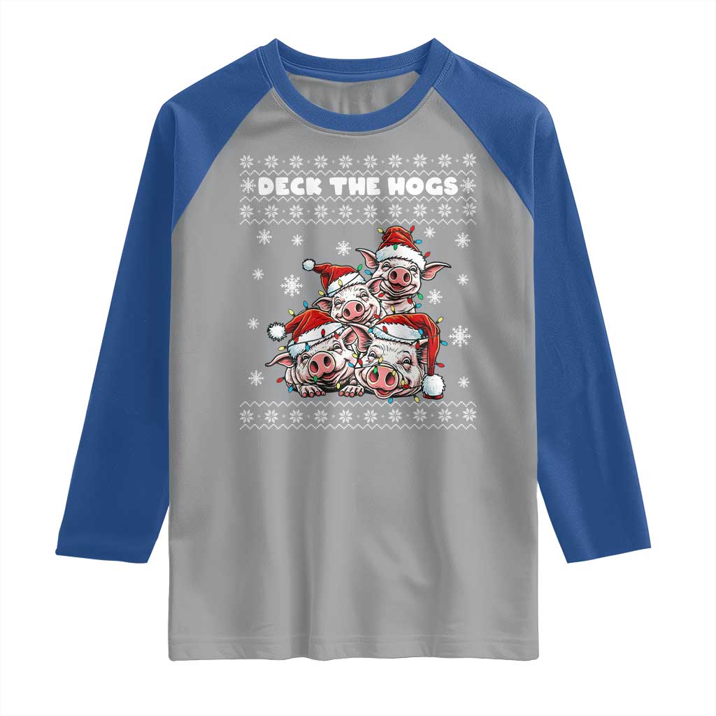 Deck The Hogs Ugly Christmas Sweater Raglan Shirt Pig Lover Gift - Wonder Print Shop