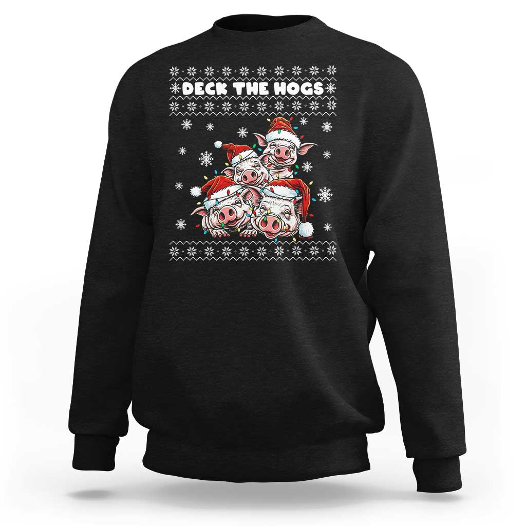Deck The Hogs Ugly Christmas Sweater Sweatshirt Pig Lover Gift - Wonder Print Shop