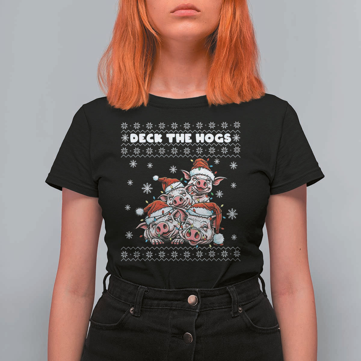 Deck The Hogs Ugly Christmas Sweater T Shirt For Women Pig Lover Gift - Wonder Print Shop