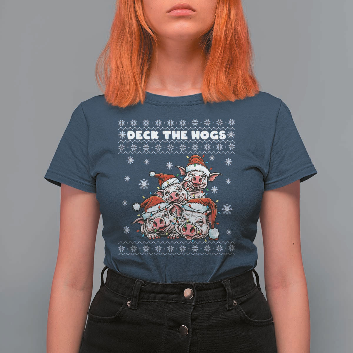 Deck The Hogs Ugly Christmas Sweater T Shirt For Women Pig Lover Gift - Wonder Print Shop