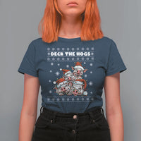 Deck The Hogs Ugly Christmas Sweater T Shirt For Women Pig Lover Gift - Wonder Print Shop