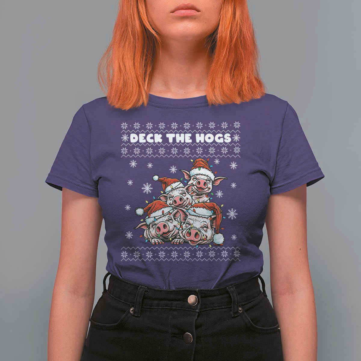 Deck The Hogs Ugly Christmas Sweater T Shirt For Women Pig Lover Gift - Wonder Print Shop