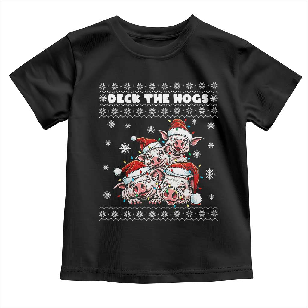 Deck The Hogs Ugly Christmas Sweater Toddler T Shirt Pig Lover Gift - Wonder Print Shop