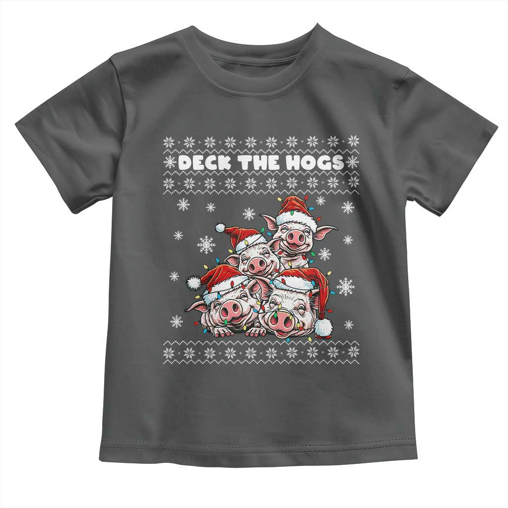 Deck The Hogs Ugly Christmas Sweater Toddler T Shirt Pig Lover Gift - Wonder Print Shop