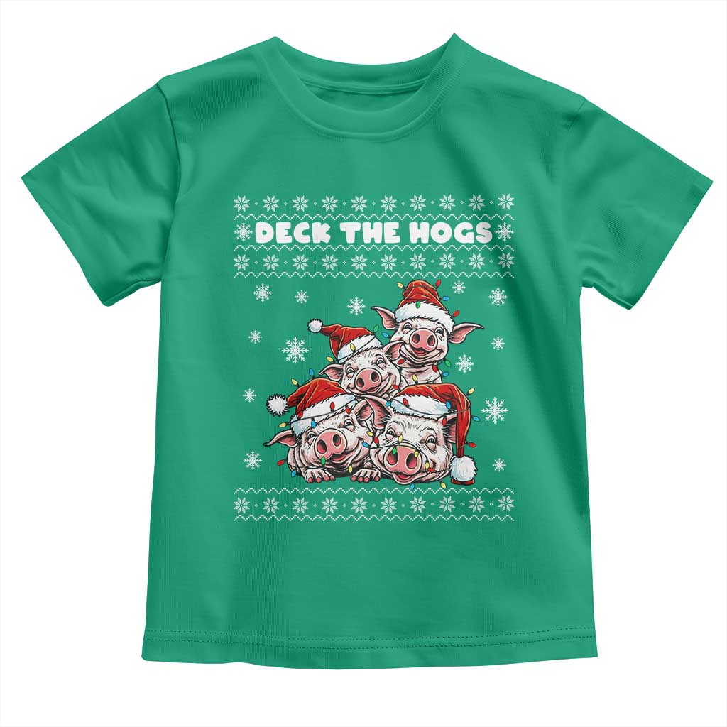 Deck The Hogs Ugly Christmas Sweater Toddler T Shirt Pig Lover Gift - Wonder Print Shop