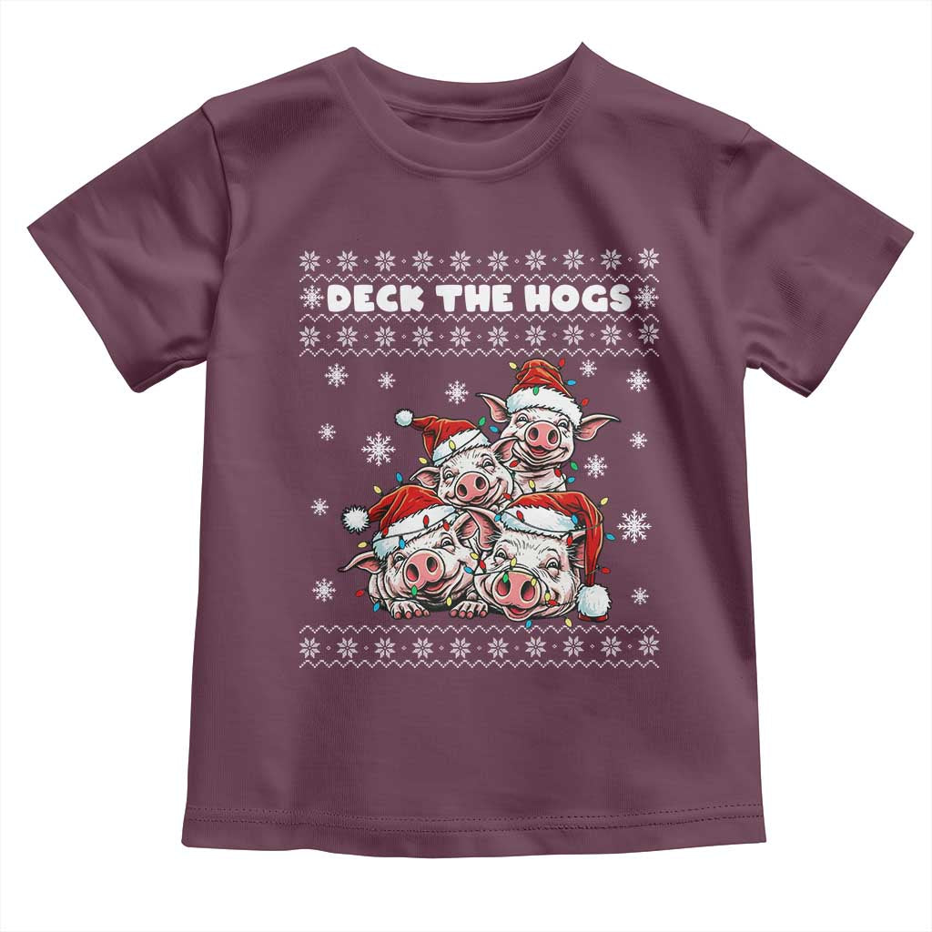 Deck The Hogs Ugly Christmas Sweater Toddler T Shirt Pig Lover Gift - Wonder Print Shop