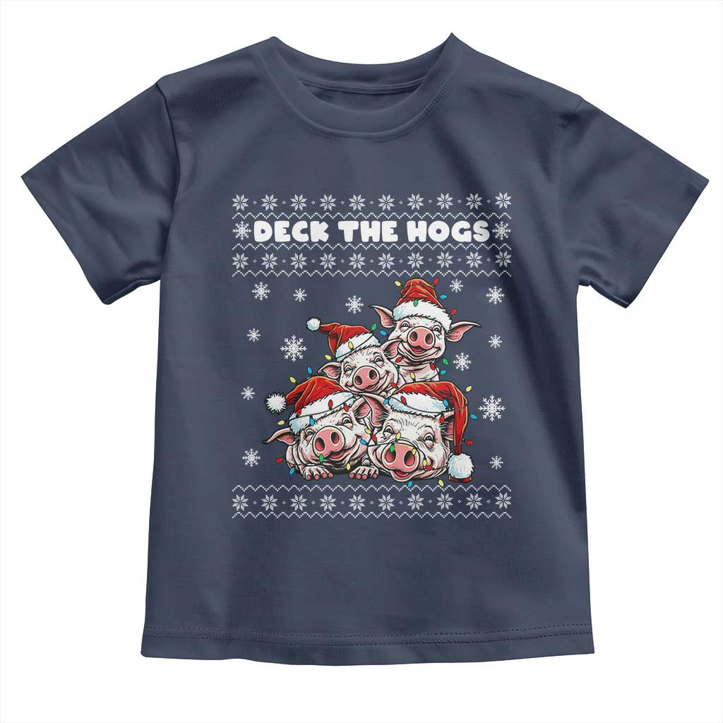 Deck The Hogs Ugly Christmas Sweater Toddler T Shirt Pig Lover Gift - Wonder Print Shop