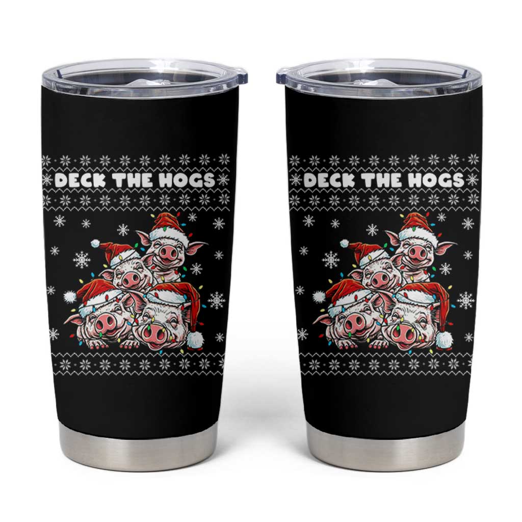 Deck The Hogs Ugly Christmas Sweater Tumbler Cup Pig Lover Gift - Wonder Print Shop