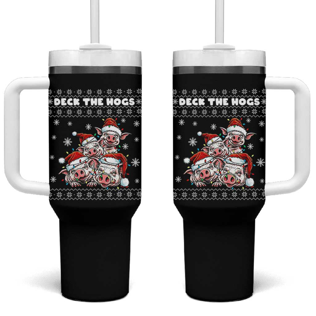 Deck The Hogs Ugly Christmas Sweater Tumbler With Handle Pig Lover Gift - Wonder Print Shop