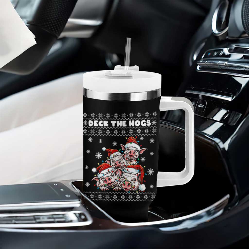 Deck The Hogs Ugly Christmas Sweater Tumbler With Handle Pig Lover Gift - Wonder Print Shop