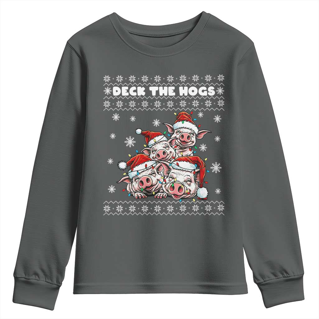 Deck The Hogs Ugly Christmas Sweater Youth Sweatshirt Pig Lover Gift - Wonder Print Shop
