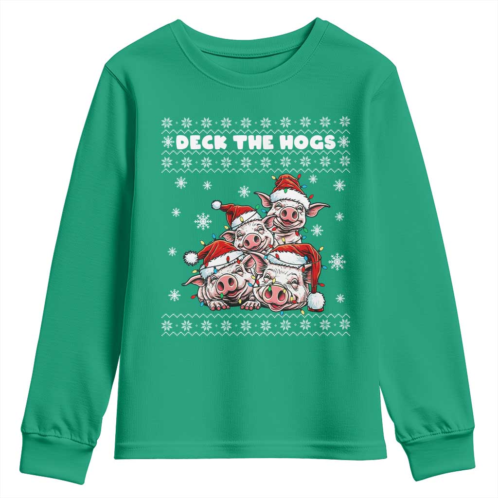 Deck The Hogs Ugly Christmas Sweater Youth Sweatshirt Pig Lover Gift - Wonder Print Shop
