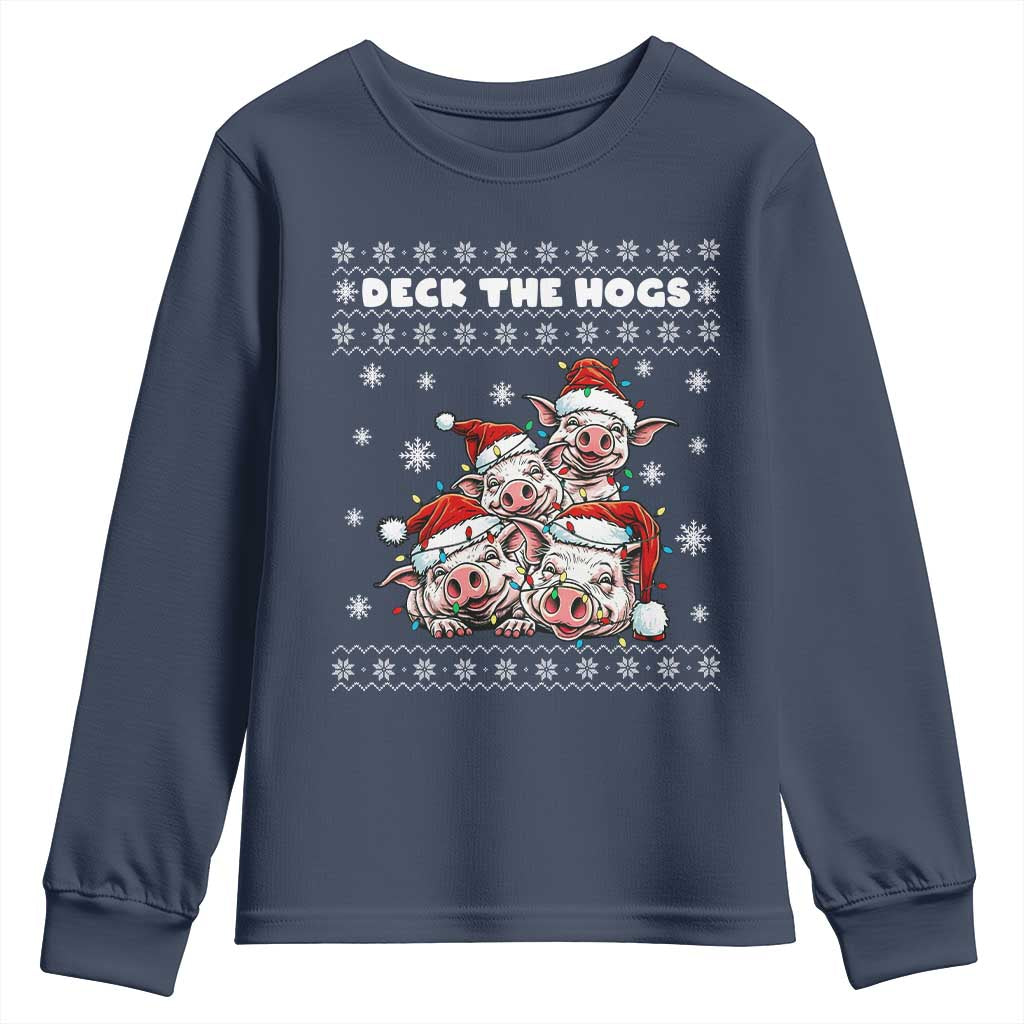 Deck The Hogs Ugly Christmas Sweater Youth Sweatshirt Pig Lover Gift - Wonder Print Shop