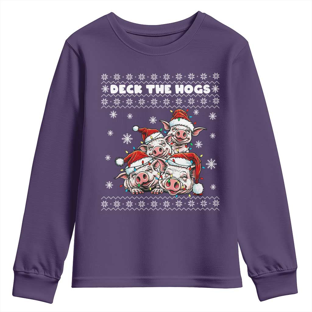 Deck The Hogs Ugly Christmas Sweater Youth Sweatshirt Pig Lover Gift - Wonder Print Shop
