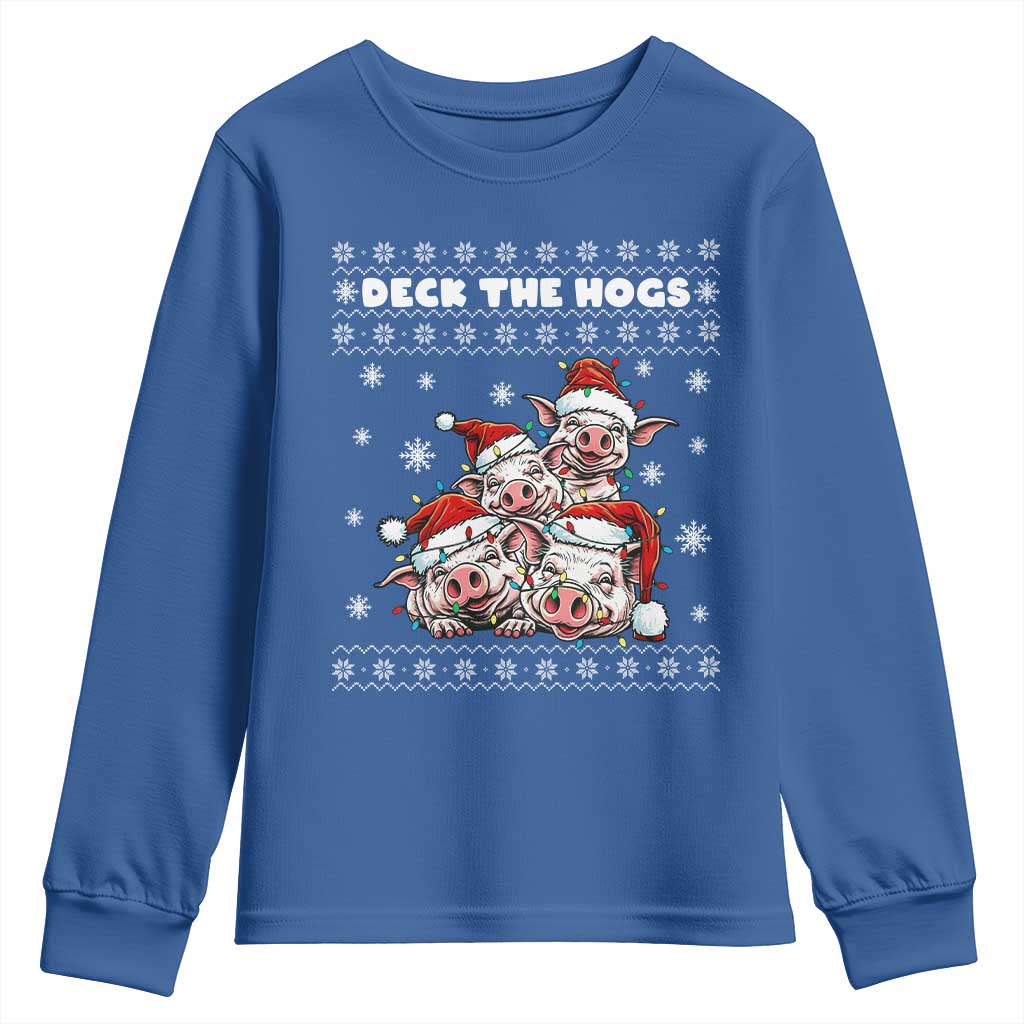 Deck The Hogs Ugly Christmas Sweater Youth Sweatshirt Pig Lover Gift - Wonder Print Shop