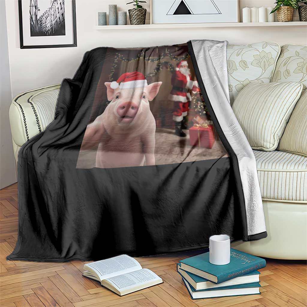 Funny Christmas Pig Selfie With Santa Gift Throw Blanket - Wonder Print Shop