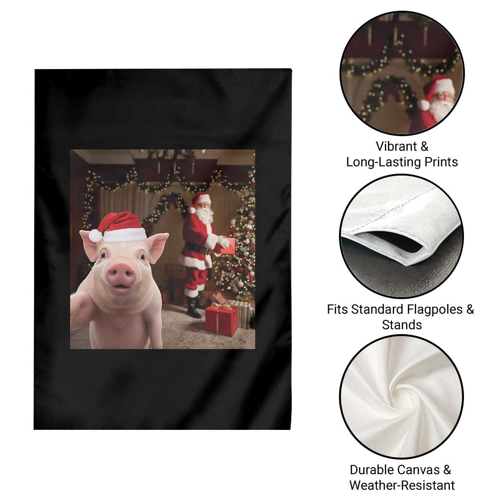 Funny Christmas Pig Selfie With Santa Gift Garden Flag - Wonder Print Shop