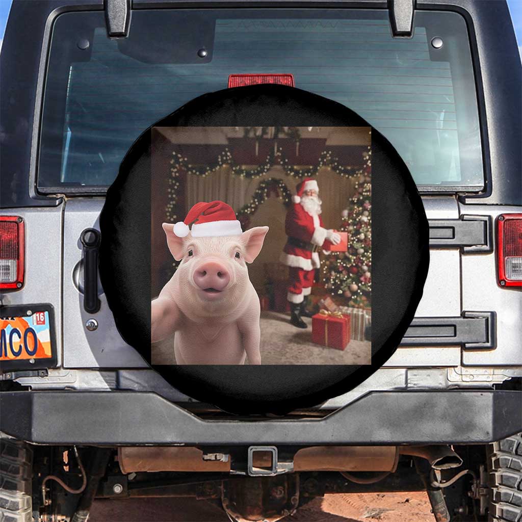 Funny Christmas Pig Selfie With Santa Gift Spare Tire Cover - Wonder Print Shop