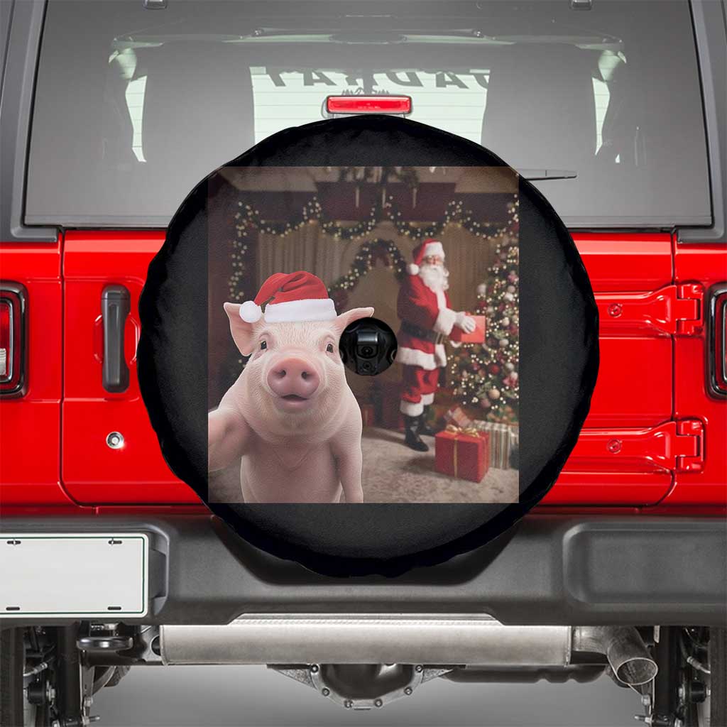 Funny Christmas Pig Selfie With Santa Gift Spare Tire Cover - Wonder Print Shop