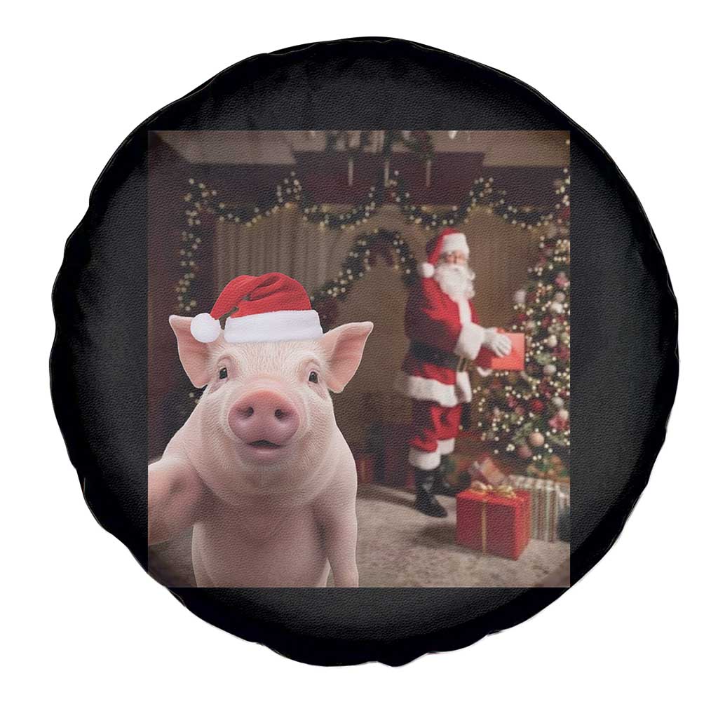 Funny Christmas Pig Selfie With Santa Gift Spare Tire Cover - Wonder Print Shop