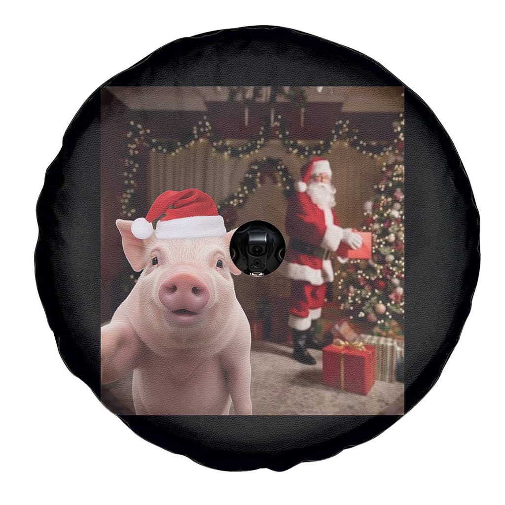 Funny Christmas Pig Selfie With Santa Gift Spare Tire Cover - Wonder Print Shop