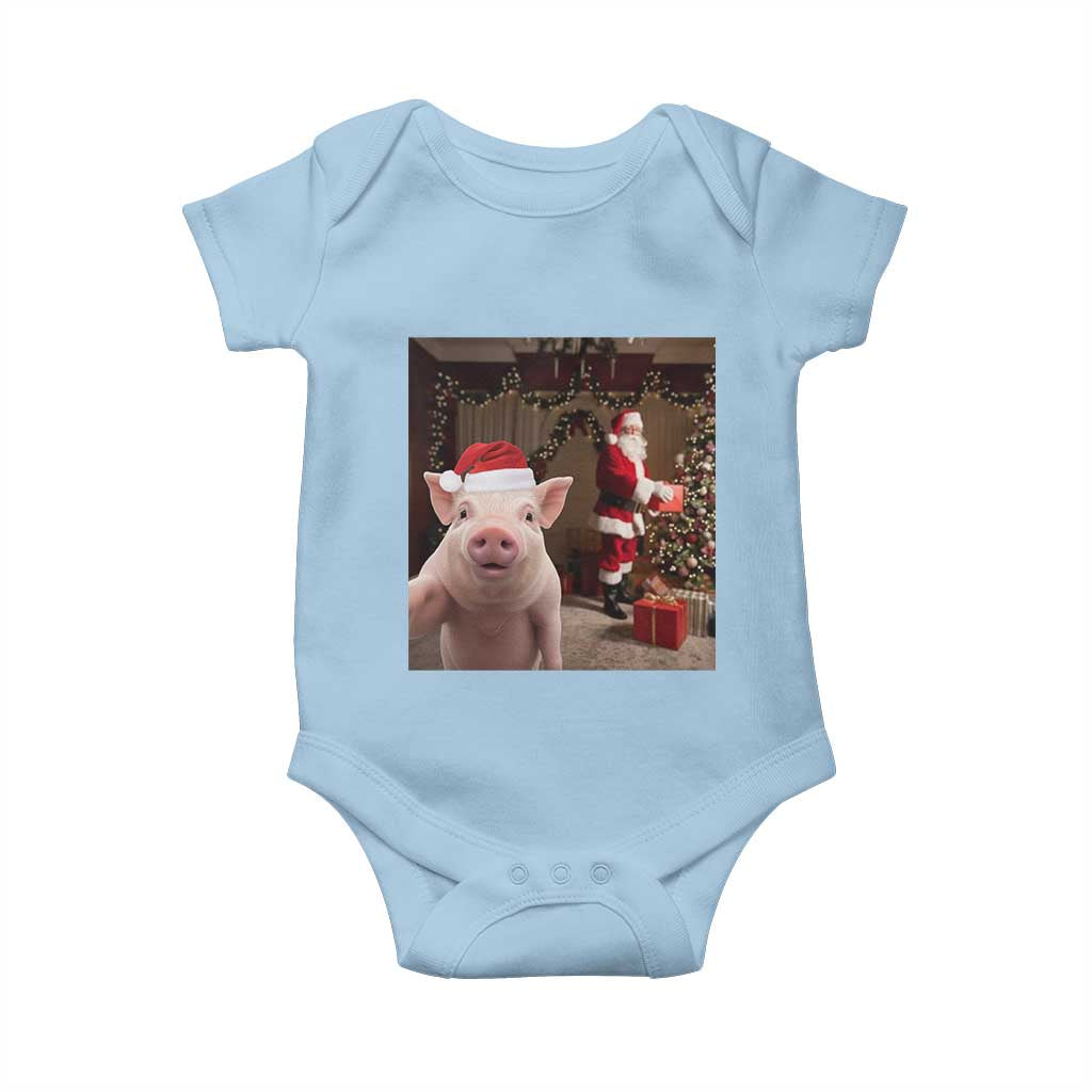 Funny Christmas Pig Selfie With Santa Gift Baby Onesie - Wonder Print Shop
