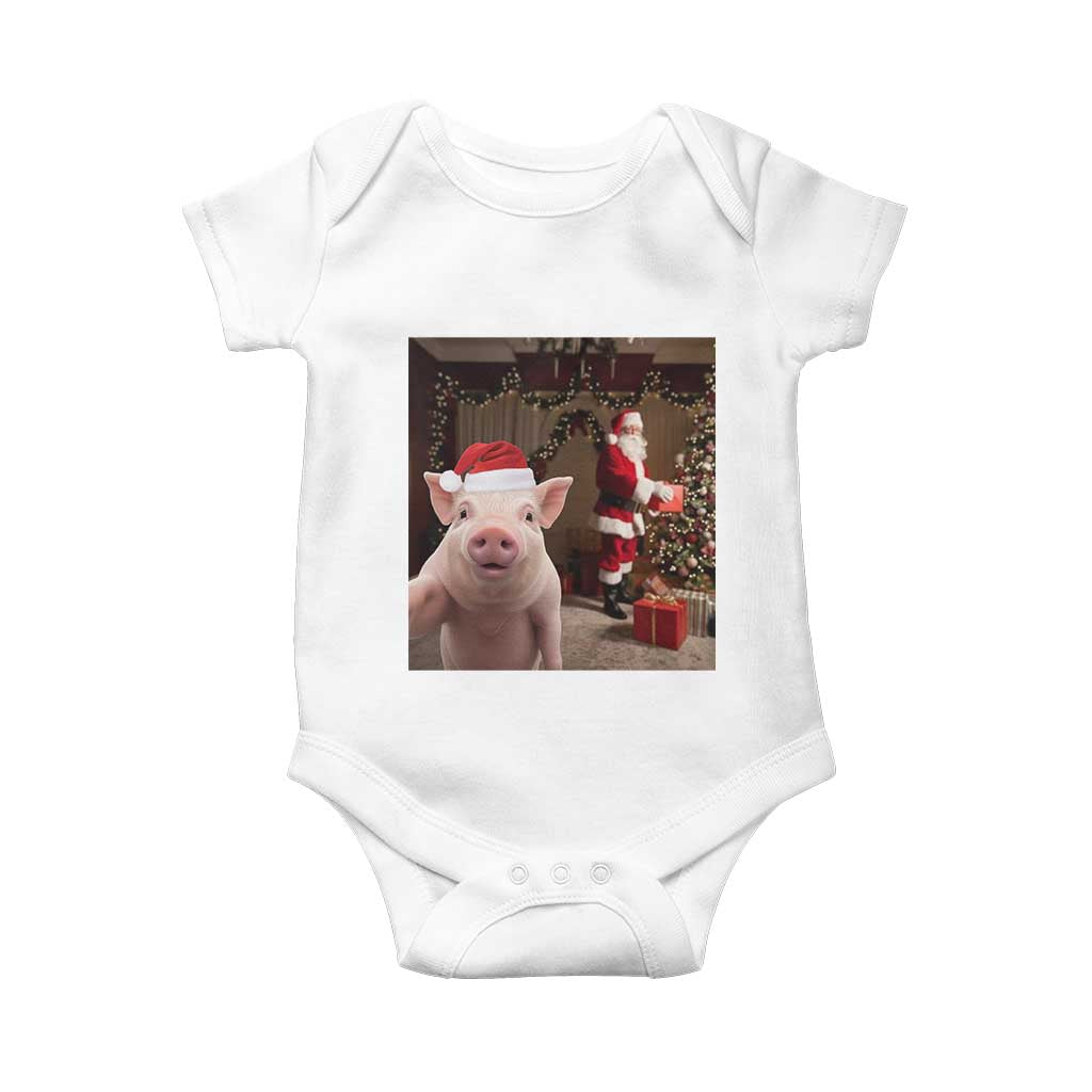 Funny Christmas Pig Selfie With Santa Gift Baby Onesie - Wonder Print Shop
