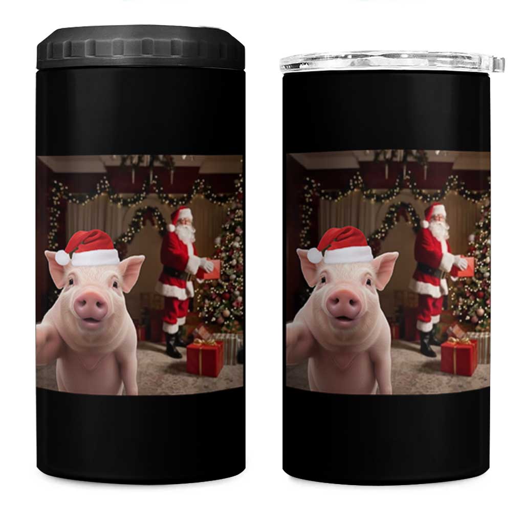 Funny Christmas Pig Selfie With Santa Gift 4 in 1 Can Cooler Tumbler - Wonder Print Shop