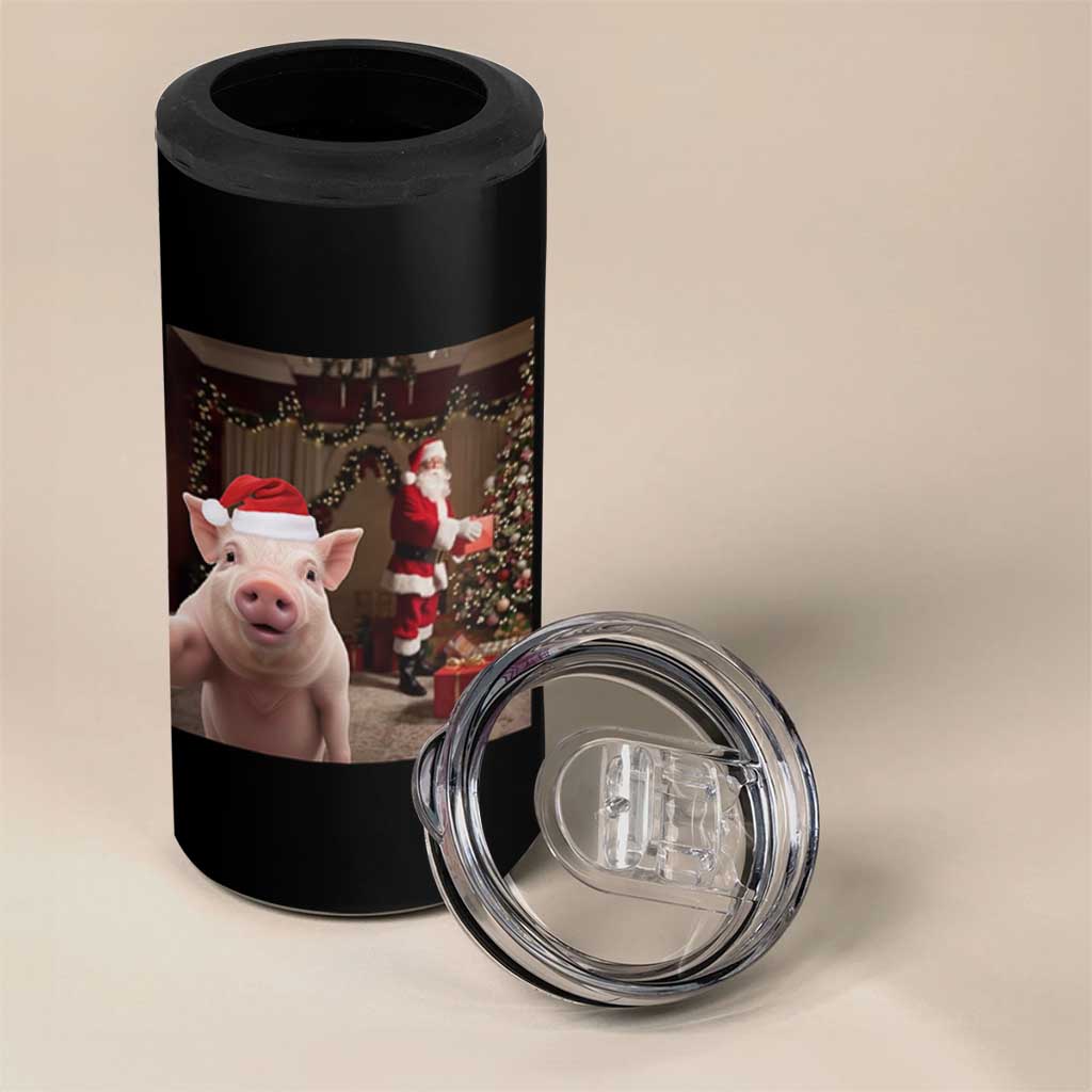 Funny Christmas Pig Selfie With Santa Gift 4 in 1 Can Cooler Tumbler - Wonder Print Shop