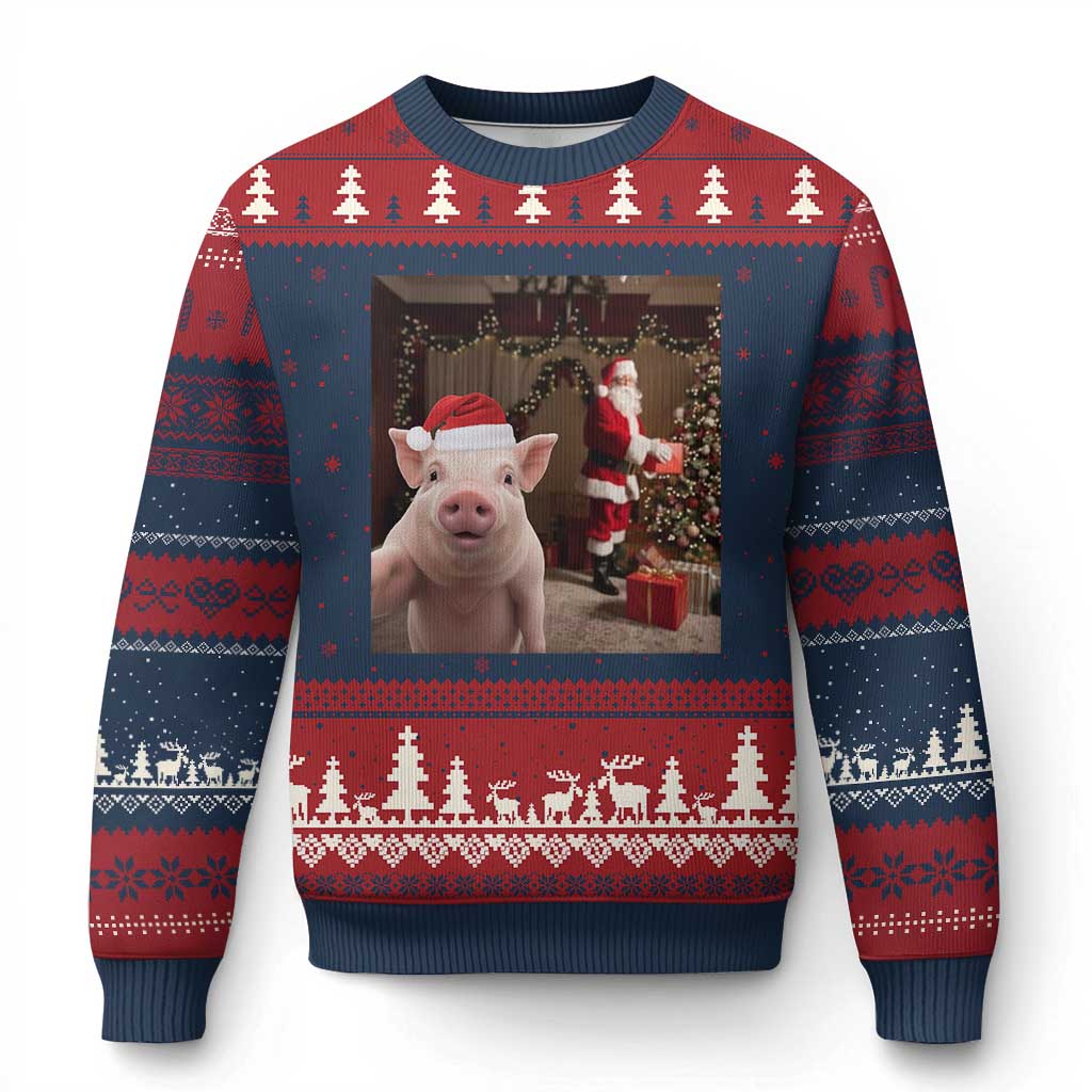 Funny Christmas Pig Selfie With Santa Gift Ugly Christmas Sweater - Wonder Print Shop