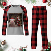 Funny Christmas Pig Selfie With Santa Gift Plaid Pajama Set - Wonder Print Shop