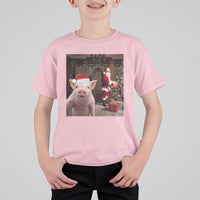 Funny Christmas Pig Selfie With Santa Gift T Shirt For Kid - Wonder Print Shop