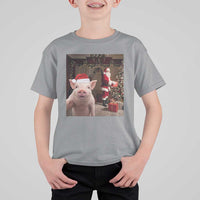 Funny Christmas Pig Selfie With Santa Gift T Shirt For Kid - Wonder Print Shop