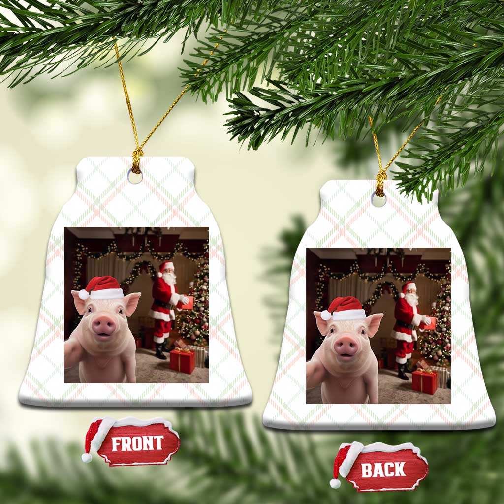 Funny Christmas Pig Selfie With Santa Gift Ceramic Ornament - Wonder Print Shop