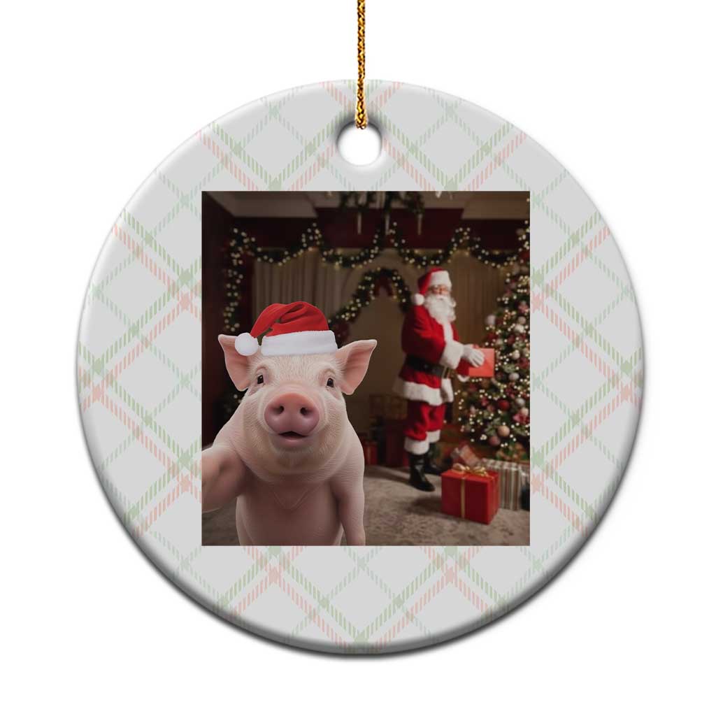 Funny Christmas Pig Selfie With Santa Gift Ceramic Ornament - Wonder Print Shop