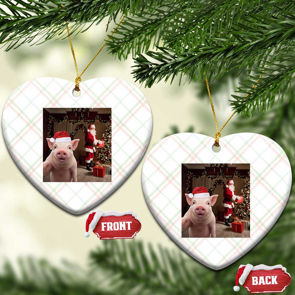 Funny Christmas Pig Selfie With Santa Gift Ceramic Ornament - Wonder Print Shop
