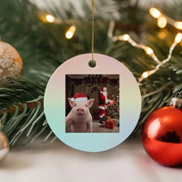 Funny Christmas Pig Selfie With Santa Gift Ceramic Ornament - Wonder Print Shop