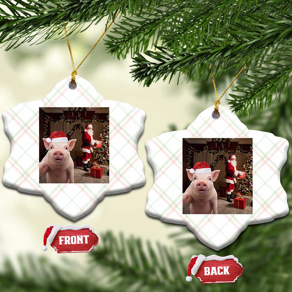 Funny Christmas Pig Selfie With Santa Gift Ceramic Ornament - Wonder Print Shop