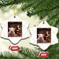 Funny Christmas Pig Selfie With Santa Gift Ceramic Ornament - Wonder Print Shop