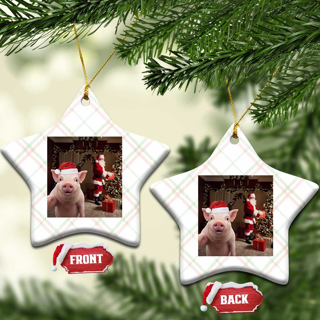 Funny Christmas Pig Selfie With Santa Gift Ceramic Ornament - Wonder Print Shop