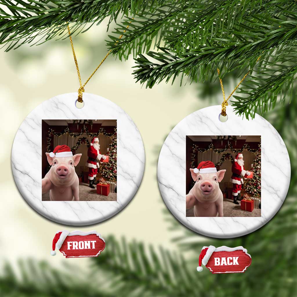 Funny Christmas Pig Selfie With Santa Gift Ceramic Ornament - Wonder Print Shop