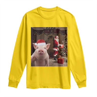 Funny Christmas Pig Selfie With Santa Gift Long Sleeve Shirt - Wonder Print Shop