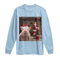 Funny Christmas Pig Selfie With Santa Gift Long Sleeve Shirt - Wonder Print Shop