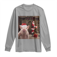 Funny Christmas Pig Selfie With Santa Gift Long Sleeve Shirt - Wonder Print Shop