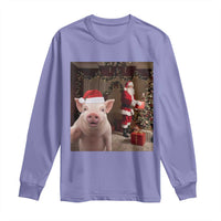 Funny Christmas Pig Selfie With Santa Gift Long Sleeve Shirt - Wonder Print Shop