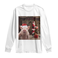 Funny Christmas Pig Selfie With Santa Gift Long Sleeve Shirt - Wonder Print Shop