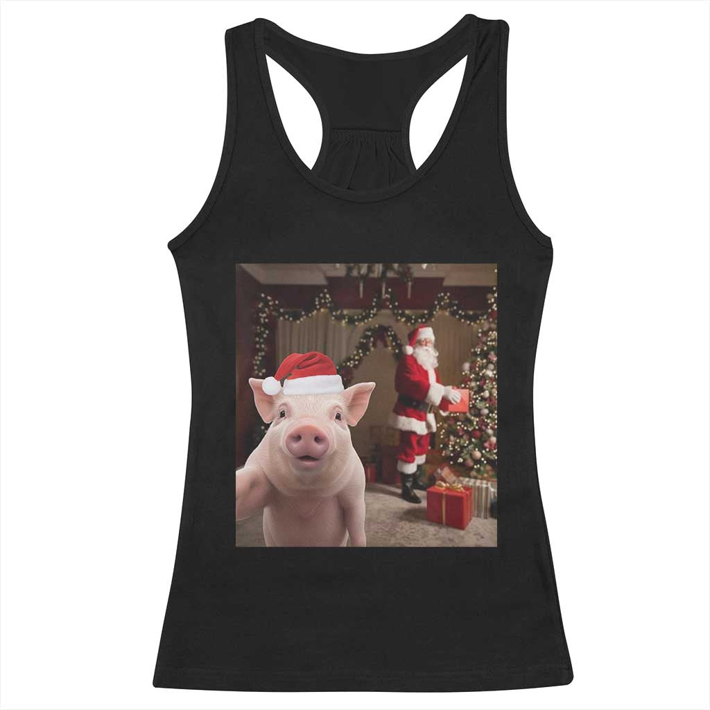 Funny Christmas Pig Selfie With Santa Gift Racerback Tank Top - Wonder Print Shop